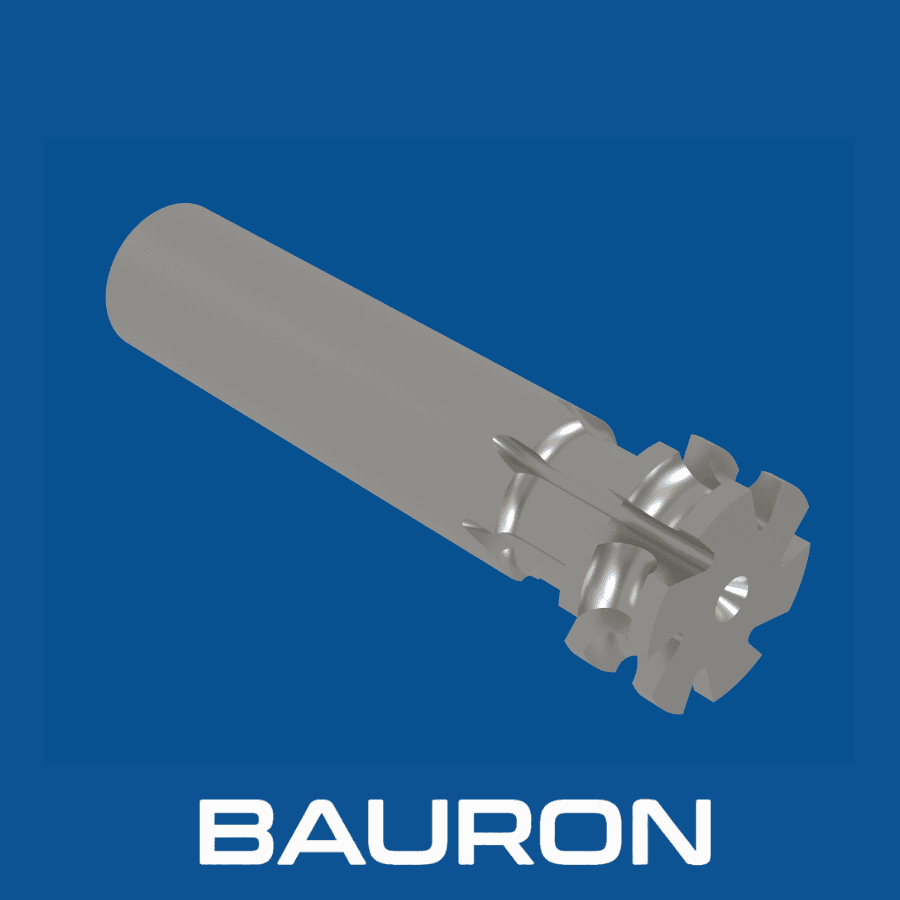 Angled view of a concave radius milling cutter showing multiple flutes and concave cutting arcs
