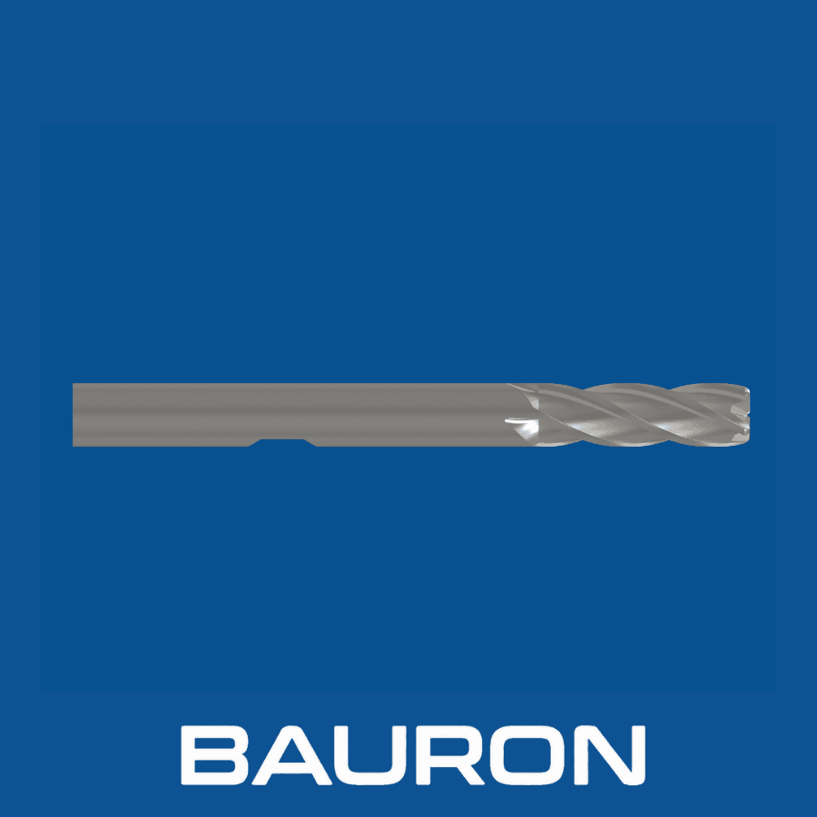 Corner radius end mill angle view showing cylindrical shank and radiused cutting edges