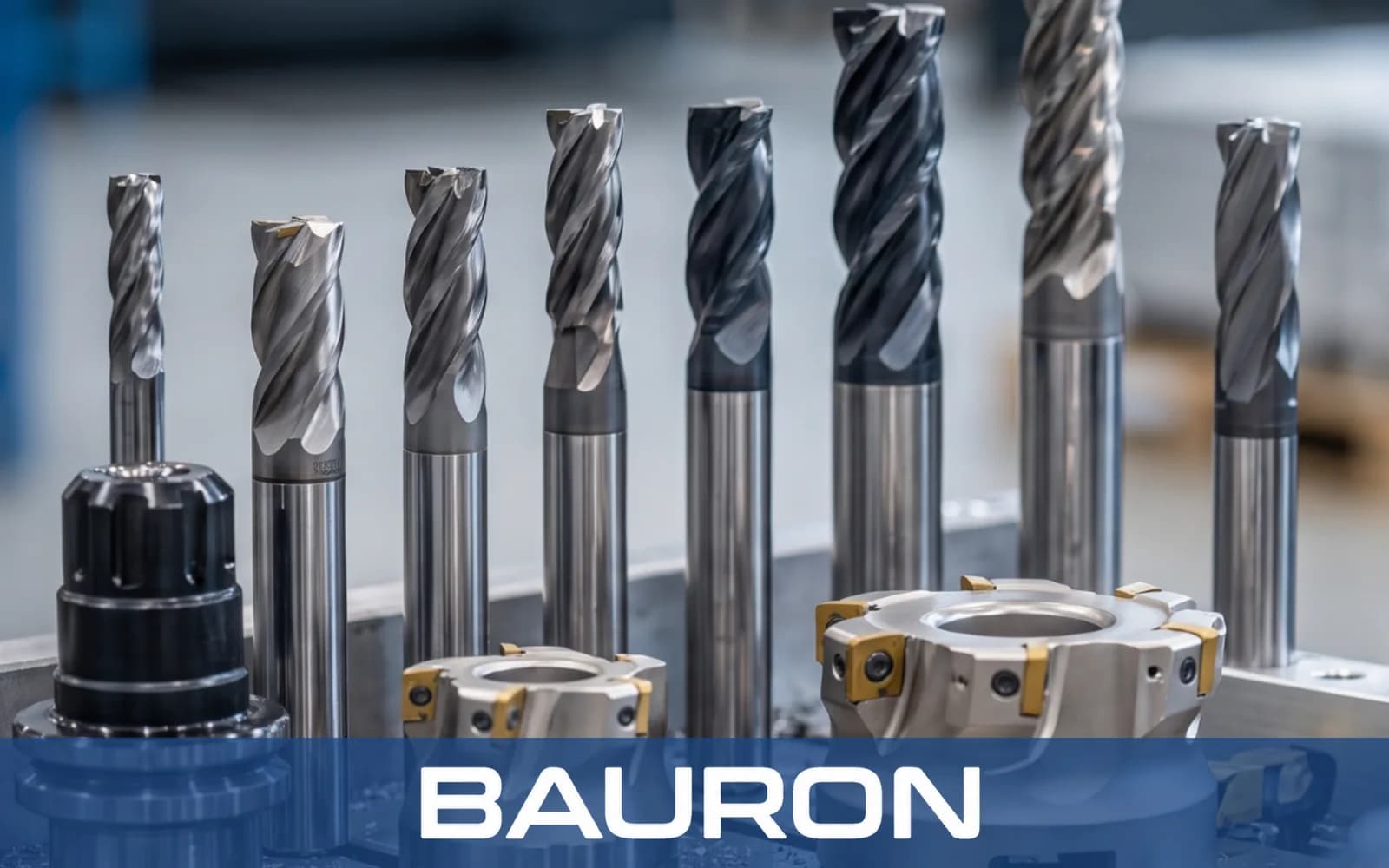 Carbide end mills, indexable face mills and a tool holder in a toolroom