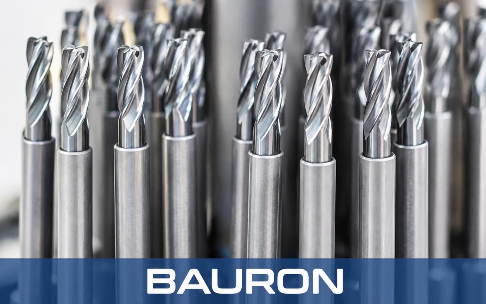 Rows of four-flute square end mills with polished shanks