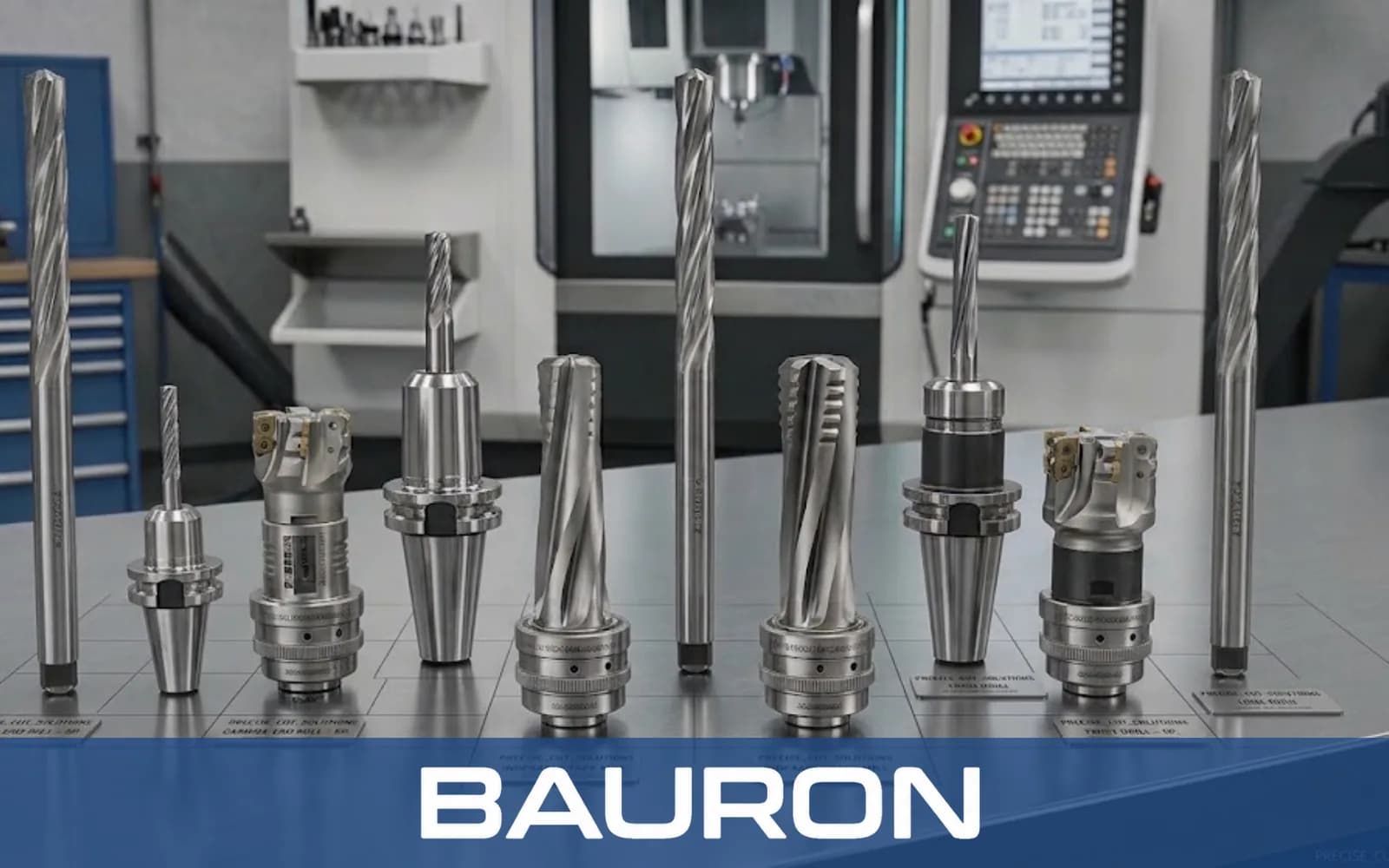 Reamers and boring heads in tool holders in a CNC workshop