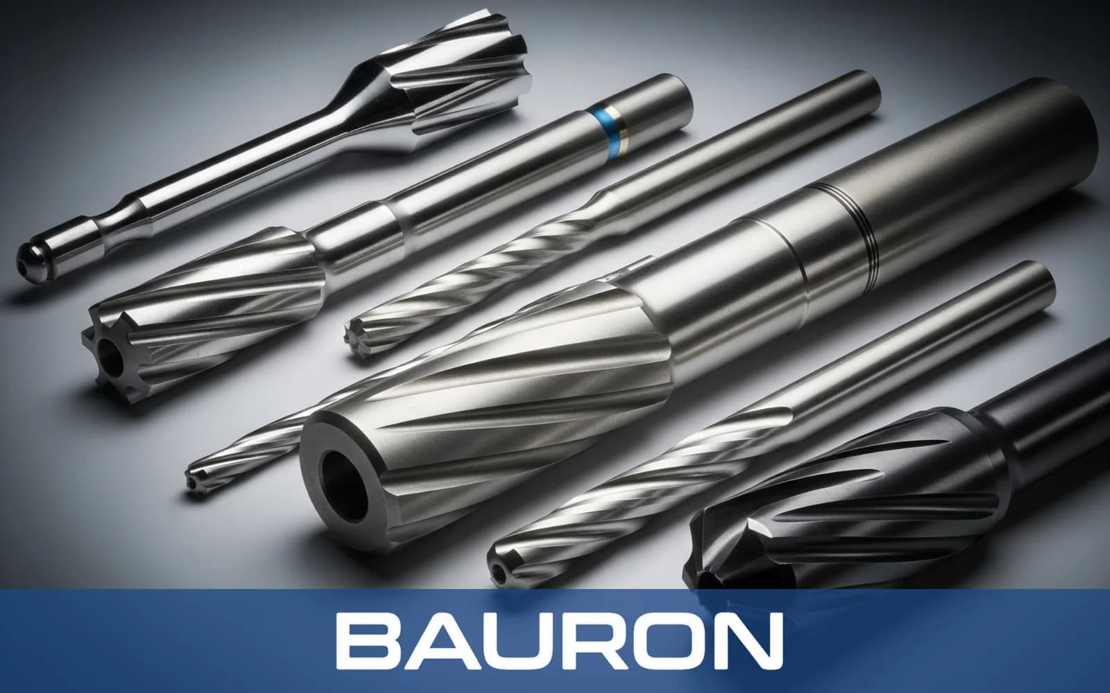 Assortment of spiral flute and shell reamers in studio light
